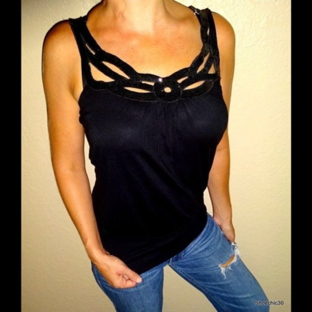 Sequin rhinestone women’s black tank shirt top